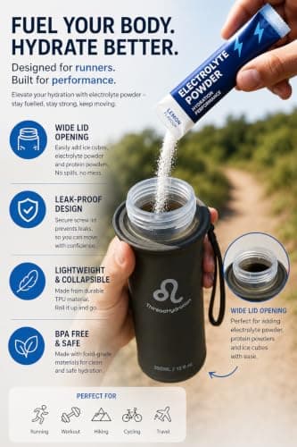 Thirsaa Collapsible Soft Flask Water Bottle, BPA FREE Hydration Bottle with Roll Up Design for Running, Hiking, Cycling or Travelling (1, 600, Millilitres, Charcoal) — view 4