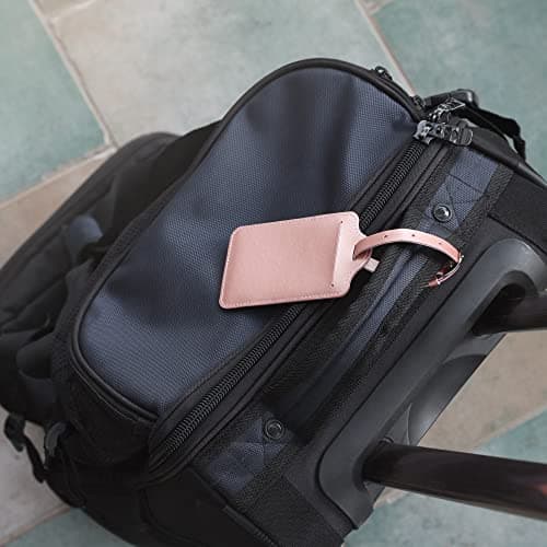 kwmobile Luggage Tags - 2X Synthetic Leather Name Address Cards for Travel Luggage, Suitcases - Rose Gold — view 2