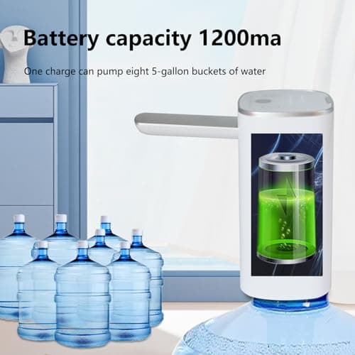 HUAPPNIO Electric Water Bottle Pump Rechargeable Water Dispenser Autofolding Spout Smart Portable USB Charging for Kitchen Office Home Camping Bedroom Campervan White — view 6