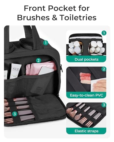 BAGSMART Large Travel Toiletry Makeup Bag, Upright Storage, Brush Pocket — view 3