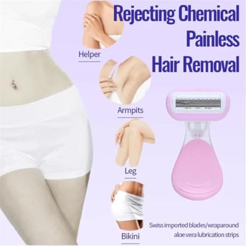 Women’s Short Handle Razor Kit with Aloe Vera & VIT E– Reusable Shaver for Underarm, Leg, Arm & Bikini Area, Non-Slip Mini Travel Set for Smooth Hair Removal (Pink 1pice+3 Replacement Head) — view 5