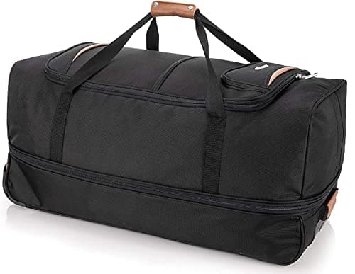 DK Luggage XL Expandable Holdall Extra Large 32” Suitcases EXP32 with 3 Wheels Tan Trimming Black — view 4