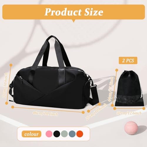GLGHMH Sports Gym Bag, Portable Large Duffel Totes with 2pcs Shoes Compartments, Lightweight Overnight Weekend Bags for Sport Yoga Travel Swimming (Black) — view 3