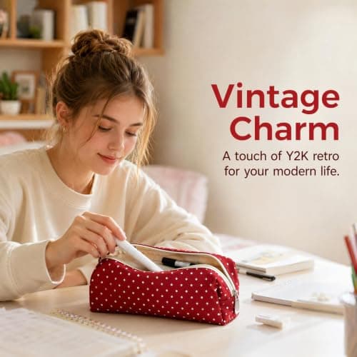 Polka Dot Multi Compartment Pencil Case, Canvas Stationery Storage Pouch — view 4