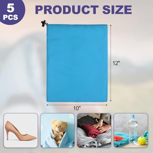 sourcing map 5Pcs Polyester Drawstring Bag with Toggle, 10"x12", Sky Blue — view 2