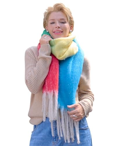 Style Slice Rainbow Stripe Blanket Scarf for Women, Winter Wrap