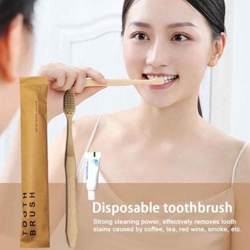 Generic 20Pcs Individually Wrapped Disposable Guest Toothbrushes with Toothpaste, Soft Bristles Travel Toothbrush Kit, Yellow — view 2