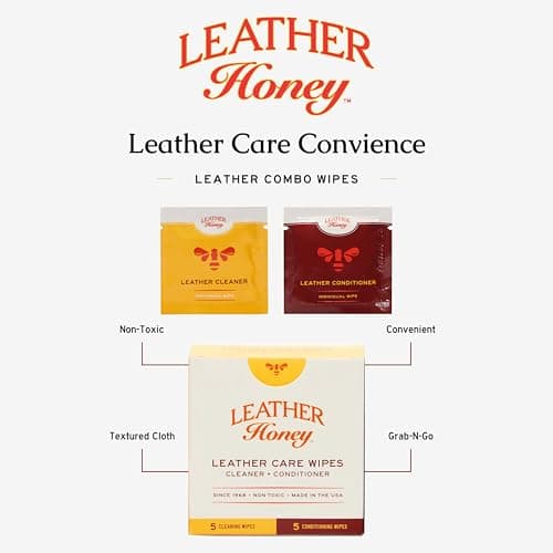 Leather Honey Leather Care Wipe Kit: Clean & Restore On-The-Go. Use for Leather Couches, Car Seats, Purses, Shoes & Bags. Safe for Any Color. Non-Toxic & Ready-to-Use. 5 Cleaner & 5 Conditioner Wipes — view 5