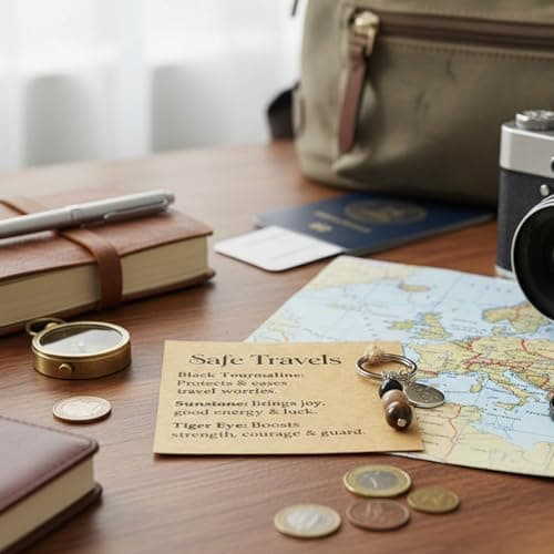 AIKOBAA Safe Travels Crystal Gift Set, Travel Protection Keychain with Blessing Card, Good Luck Journey Present with Protective Stones, Bon Voyage Gift for Travelers — view 5