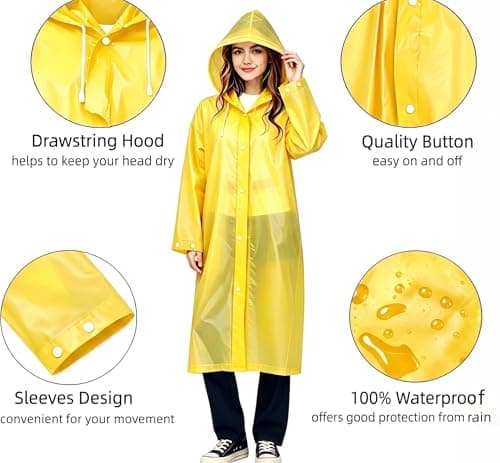 Rain Poncho for Adults, 2 Pieces Reusable Waterproof with Hoods and Sleeves — view 3