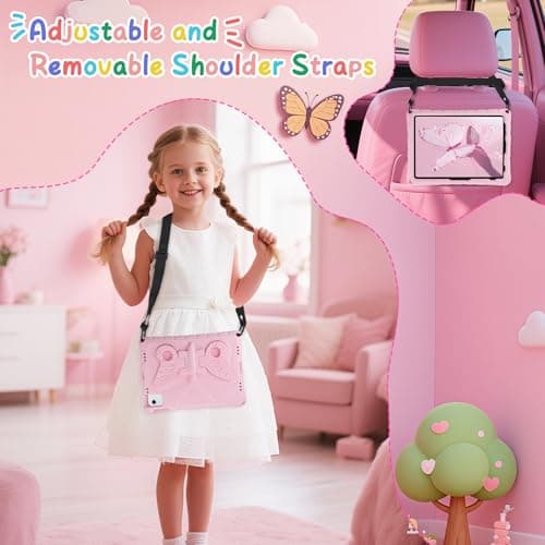 Aolcev Case for iPad (A16) 11th Generation 11 Inch 2025/iPad 10th Generation 10.9'' 2022 Kids Girl with Butterfly Wing Stand Shoulder Strap EVA Protective for iPad Pro 11 Inch 2024/ Air 6th Gen-Pink — view 3