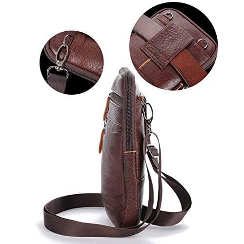 Men's Leather Phone Bag Retro Multifunctional Chest Bag Shoulder Backpack Messenger Casual Cash Waist Bag Male Business Bag — view 4
