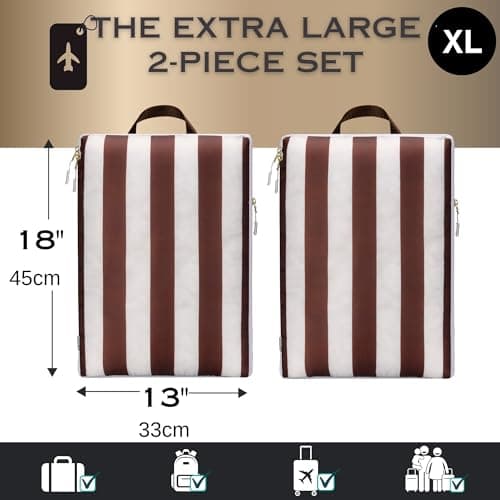 Extra Large Compression Packing Cubes for Checked Luggage, Lightweight Suitcase Organizers & Space Saver Bags - Travel Cubes for Packing - 2pc Set, X-Large - Brown Cabana Stripe — view 4