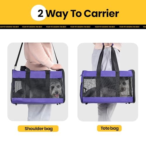 Conlun Dog Carrier Soft Sided, Large Cat Carrier with Inner Safety Leash, Pet Transport Carrier for Large Cats and Medium Dogs up to 10 KG, Collapsible Travel Puppy Carrier Bag -Purple, L — view 6