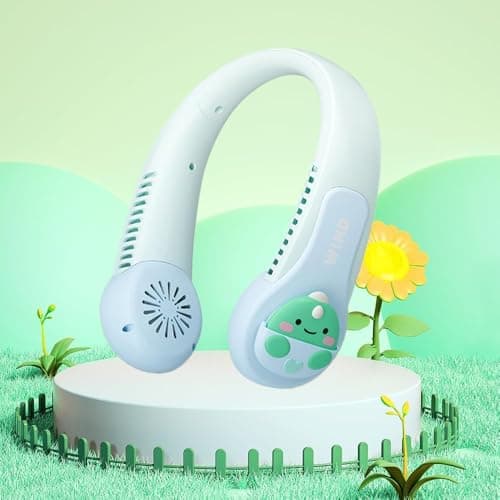 Portable Neck Fan for Kids,1800mAh Cartoon Bladeless Neck Fan,Wearable Hands Free Bladeless Mini-Fan,1200mAh Neck Fan with 3 Speeds Adjustable,for Kids Girls Students Outdoor Indoor (Blue) — view 4