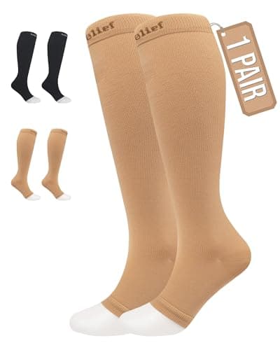 360 RELIEF Open Toe Compression socks for women & Men, 4XL Beige