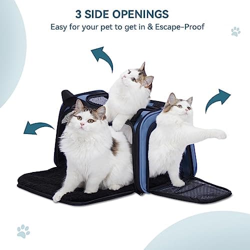 PETSFIT Cat Carrier with Extendable Fleece Mat, Pet Carrier Airline Approved，Cabin Size for Travel, Vet Visit Up to 12 Lbs (44 * 26.5 * 27CM, Blue) — view 5