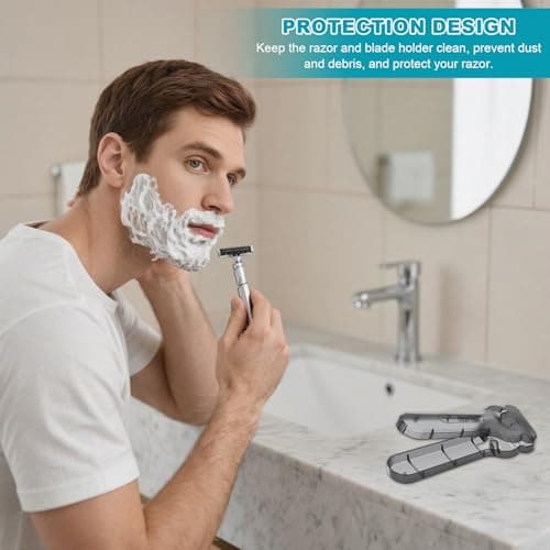 2 Pcs Transparent Razor Storage Box, Plastic Safety Razors Travel Case Portable Razor Holder Container Travel Case for Men's Electric Shaver Accessories(Black&White) — view 4