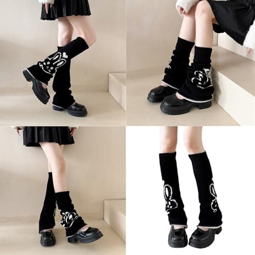 CAZSTYK Stretchy Stackable Long Leg Socks Rabbits Pattern Retro Fashion Soft Warm Legwear for Daily or Travel Wear and Layering Retro Acrylic Leg Warmer — view 2
