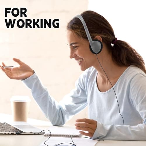 Konohan 10 Pack Headphones Bulk Headphone for School Classroom Student Wired Headphones Adjustable with 3.5 mm Jack for Adults (Grey) — view 6