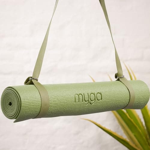 Myga Yoga Starter Set – Yoga Mat, 2 Yoga Blocks & Strap with Metal D-Ring – Non-Slip Yoga & Pilates Kit for Home Workouts & Fitness – Lightweight & Durable | 173cm x 61cm x 4mm (Moss) — view 4