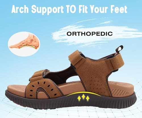 KuaiLu Mens Leather Hiking Sandals with Orthopedic Arch Support — view 5