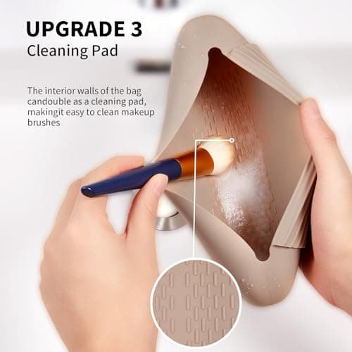 AGIKET Silicone Makeup Brush Holder Travel Cosmetic Bag：Soft Portable Cosmetic Face Brushes Holder with Upgrade Anti-Fall Out Magnetic Closure, Large Travel Makeup Brush Case - Walnut — view 4