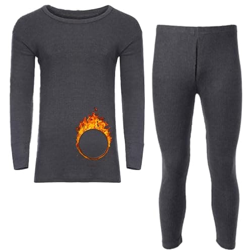 TT ThreadTrade Men's Thermal Underwear Set, Top Bottom Long Johns Warm Base layer Thermal Set Vests Trousers for Cold Winter Wear and Skiing Running Workout (Charcoal Full-Sleeve Set, L)