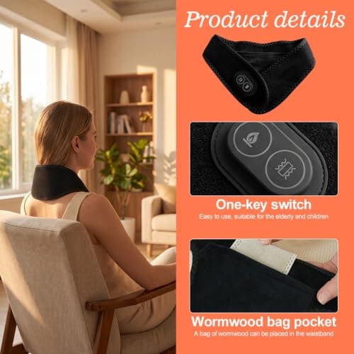 67×14.5CM Black Neck Heating Pad with Vibration, Cordless Heating Pad Wrap — view 3