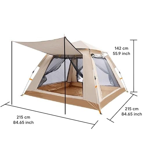 Komonee Pop Up Beach Tent Camping Deluxe Dome Style with Awning Cream And Sand 3 Man Person Outdoor UV Beach House — view 3