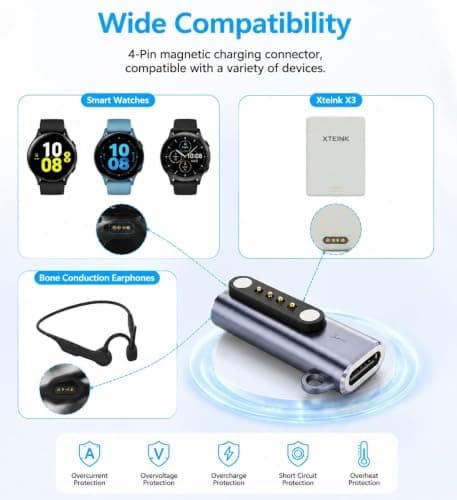 Smart Watch Universal Charger Magnetic 4 Pin, USB Type-C to Pitch 7.62mm Charging Adapter, Compatible All Charging spacing 7.5 mm-8 mm 4-pin Smartwatch (2-Pack) — view 2