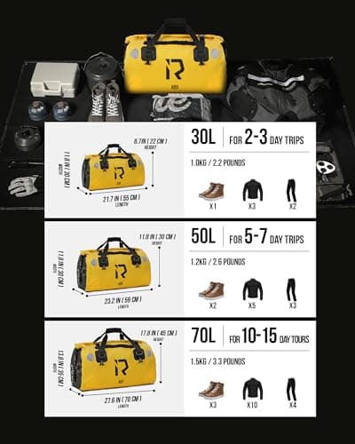 BORLENI Motorcycle Rear Bag Waterproof Luggage Roll Motorcycle Bag Waterproof Motorcycle Bag Saddle Bags Travel Bag Reflective for Hiking, Cycling, Travel, Camping, Outdoor, Kayaking, Yellow, 50 L — view 5