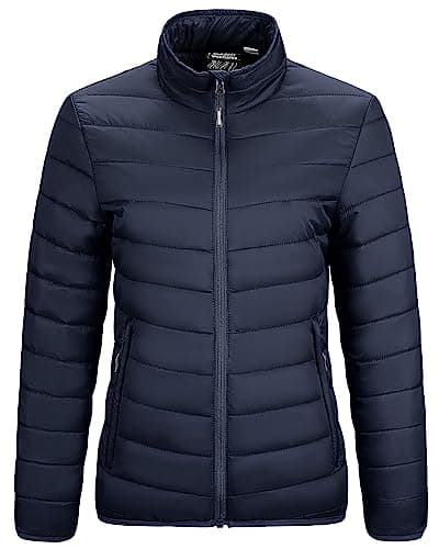 Outdoor Ventures Womens Winter Lightweight Jacket Warm Short Packable Puffer Jacket Transitional Padded Jacket Quilted Jacket for Ladies Lined for Hiking Travel, Deep Blue XL