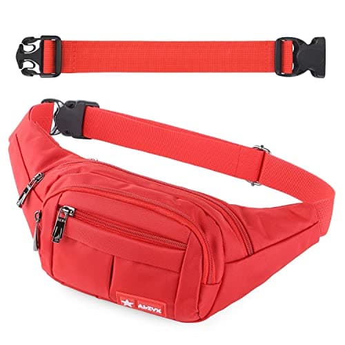 Bumbags and Fanny Packs for Running Hiking Waist Bag Outdoor Sport Hiking Waistpack for Men Women (Red-Ex-Belt)