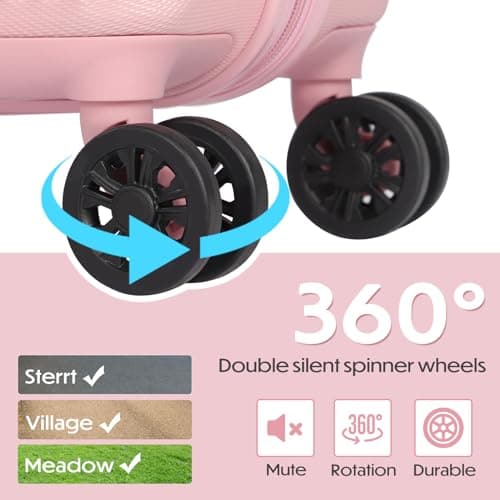H.yeed Carry on Suitcase ABS Hard Shell Lightweight Small Trolley Travel Cabin Luggage with 4 Double Spinner Wheels TSA Lock for Women, 21" Pink — view 3