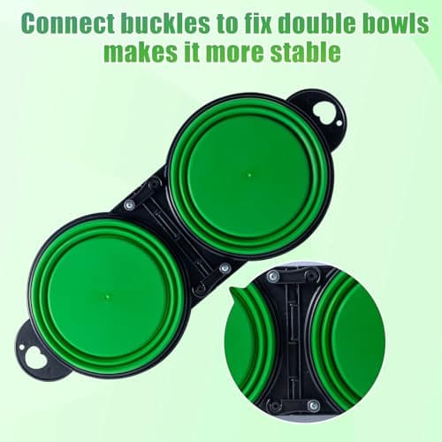 SLSON Collapsible Dog Bowls Foldable Dog Dual Bowl Travel Water and Food Bowls,Sturdy Reinforced Rim Portable Pet Feeder Cat Bowl for Walking Hiking Outdoors (green) — view 3