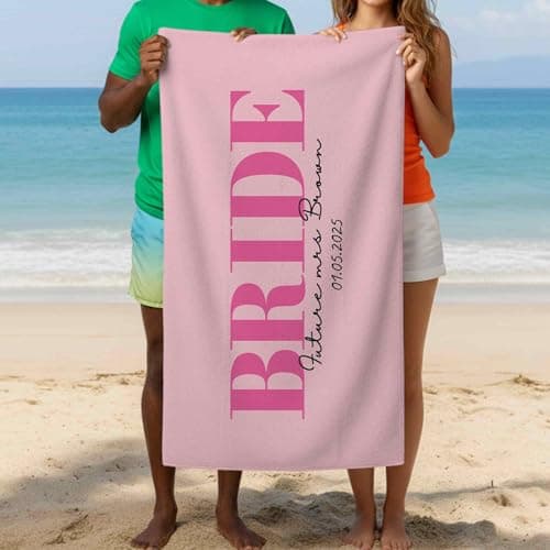 Print Maniacs Custom Personalised Bride Towel with Name and Date Microfibre Beach Towel Large Quick Dry Lightweight Travel Towel Hen Party Honeymoon — view 6