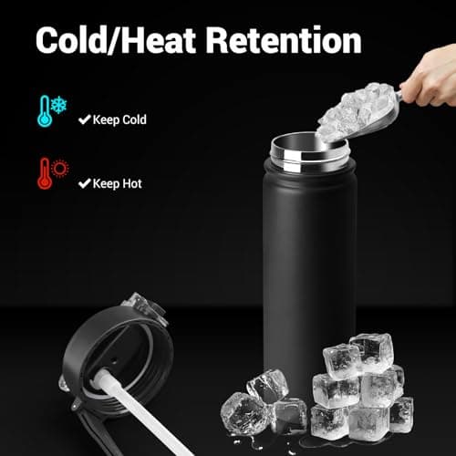 BuildLife 720ML Insulated Water Bottle with Straw,Leak Proof Double Walled Stainless Steel Metal Sports Water Bottles, BPA Free,Dishwasher Safe,Drinking Bottle for Travel,School,Gym (Black) — view 4