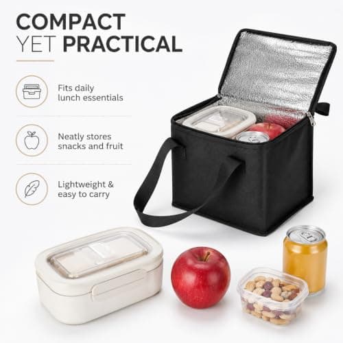 Small Cooler Bag, Cooler Bag Small, Ice Box For FoodTravel Fit For Office Meals & Picnic, Black Non-Woven Insulated Ice Bag For Food Travel, Compact 21 x 17 x 14 cm Aluminum Foil Travel Cool Box — view 4