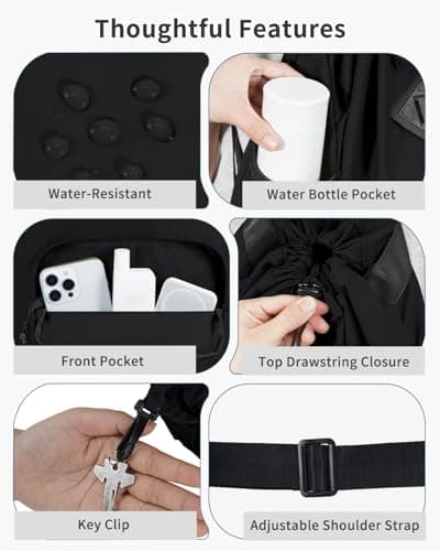 WANDF Drawstring Gym Bag Swim Bag with Removable Wet Pocket, Sandproof Beach Backpack with Compression Strap for Mat for Pool, Travel, Workout Gear (Black) — view 6