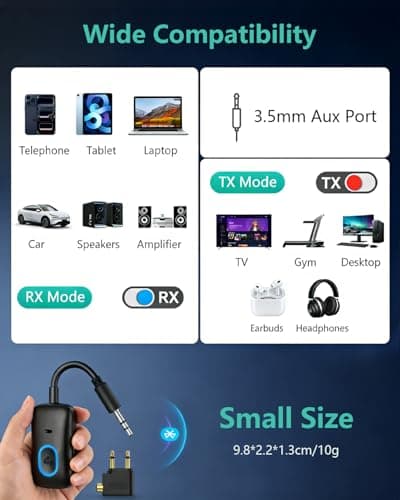 ORIA Airplane Bluetooth Adapter, 2-in-1 Bluetooth 5.4 Transmitter Receiver — view 4