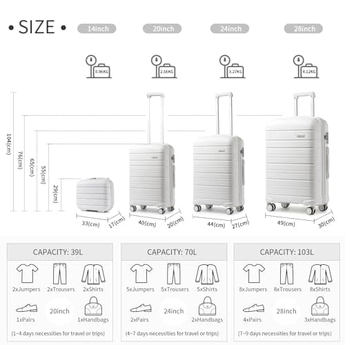 Kono 24 Inch Lightweight Polypropylene Medium Check in Luggage (White) — view 3