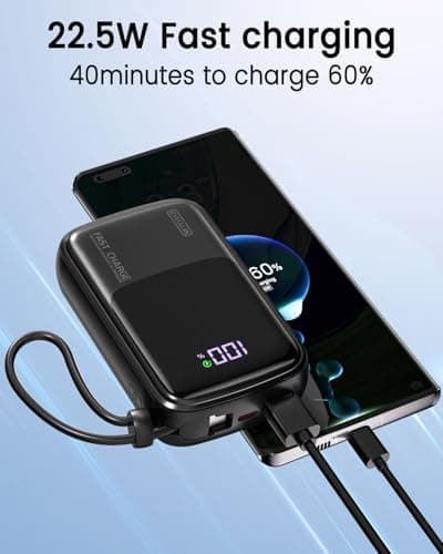Portable Charger 20000mAh Fast Charging 22.5W Power Bank Built-in 2 Cables with LCD Display USB-C In/Out,Compatible with for iPhone 17/16/15/14, Samsung, Android Devices & More — view 3