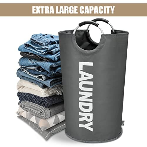DOKEHOM 90L Large Laundry Basket Bag, Collapsible Tall Hamper, Dark Grey — view 5