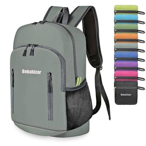 Bekahizar 20L Ultra Lightweight Backpack Foldable Hiking Daypack Rucksack Water Resistant Travel Day Bag for Men Women Kids Outdoor Camping Mountaineering Walking Cycling Climbing (Grey Green)