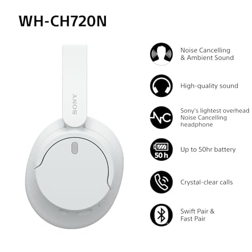 Sony WH-CH720N Noise Cancelling Wireless Bluetooth Headphones - Up to 35 hours battery life and Quick Charge - White — view 2