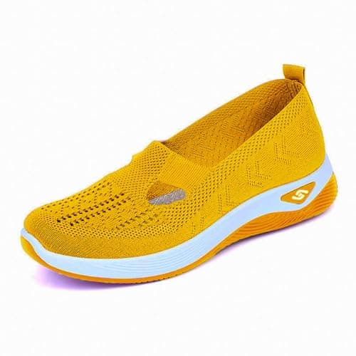 Women Orthopedic Casual Walking Shoes Breathable Soft Sole Slip On Shoes Lightweight Athletic Sneakers Size UK 4 Yellow — view 5