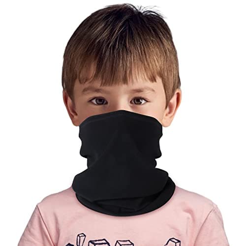 HEGCOIIE Winter Neck Warmer Snoods for Kids,Fleece Windproof Neck Gaiter Face Covering Mask Multifunctional Neck Scarf for Boys and Girls Outdoor Sports (Black)
