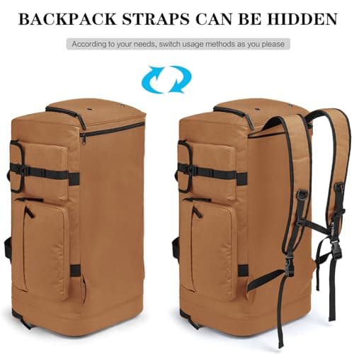 TAIHOYIN Large Gym Bag Backpack with Shoes Compartment, 70L Heavy Duty Sports Duffle Bag for Men & Women, Workout Duffel Bag, Weekender Overnight Backpack for Travel Camping, Khaki — view 3