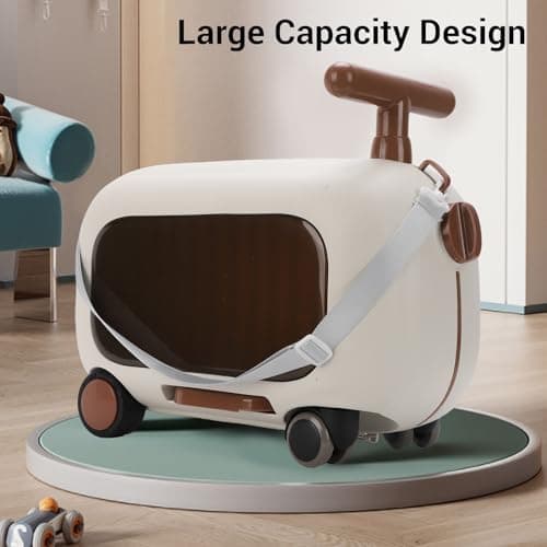 ZJchao Kids Ride On Luggage, 90° Sturdy PP ABS Folding Pedals Large Capacity Multi Functional Rideable Suitcase for Toddlers Travel (Brown) — view 2